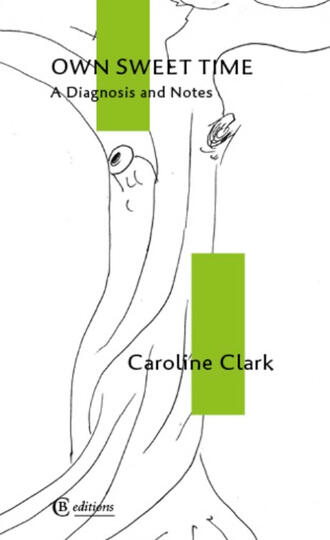 A pen sketch of a tree with two bright green colour blocks